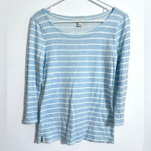 J. Crew light blue and white striped 3/4 sleeve boatneck top, size XXS